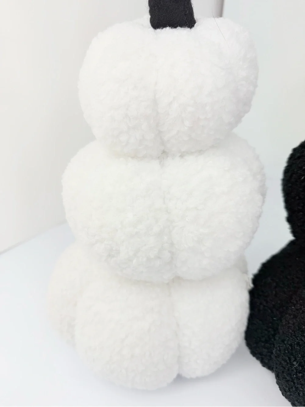 Halloween Stacked Pumpkin Pillow Decor in Black White Soft Boucle Sherpa Fabric
